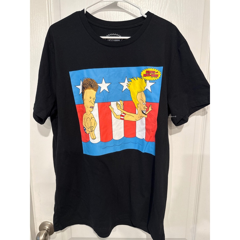 MTV Beavis and Butt-Head American Flag Graphic T-Shirt Black XL Mad Engine 2025